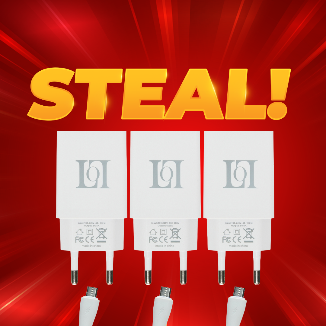 3x 3A Micro-USB Fast Charger Blocks and Cables