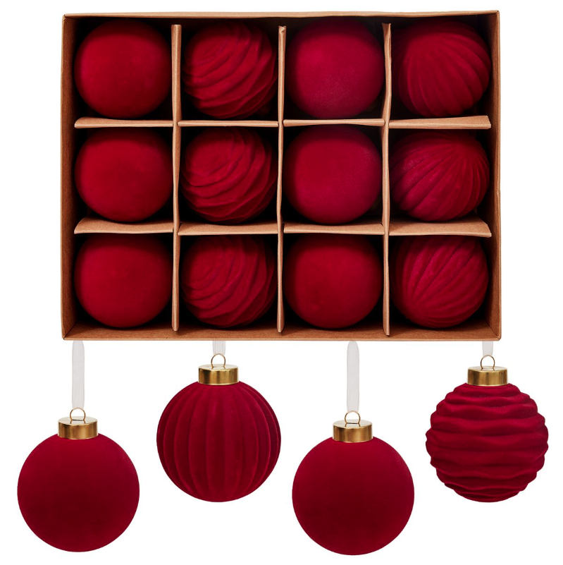 12-Piece Velvet Christmas Baubles Set