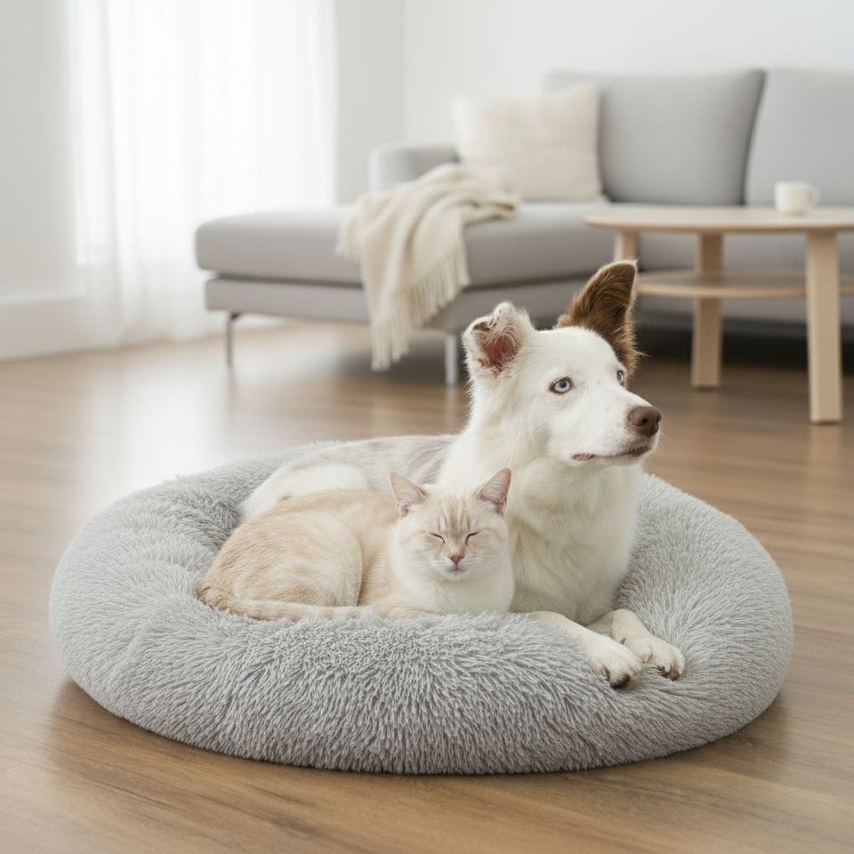 Round Shaggy Plush Anti-Anxiety Pet Bed