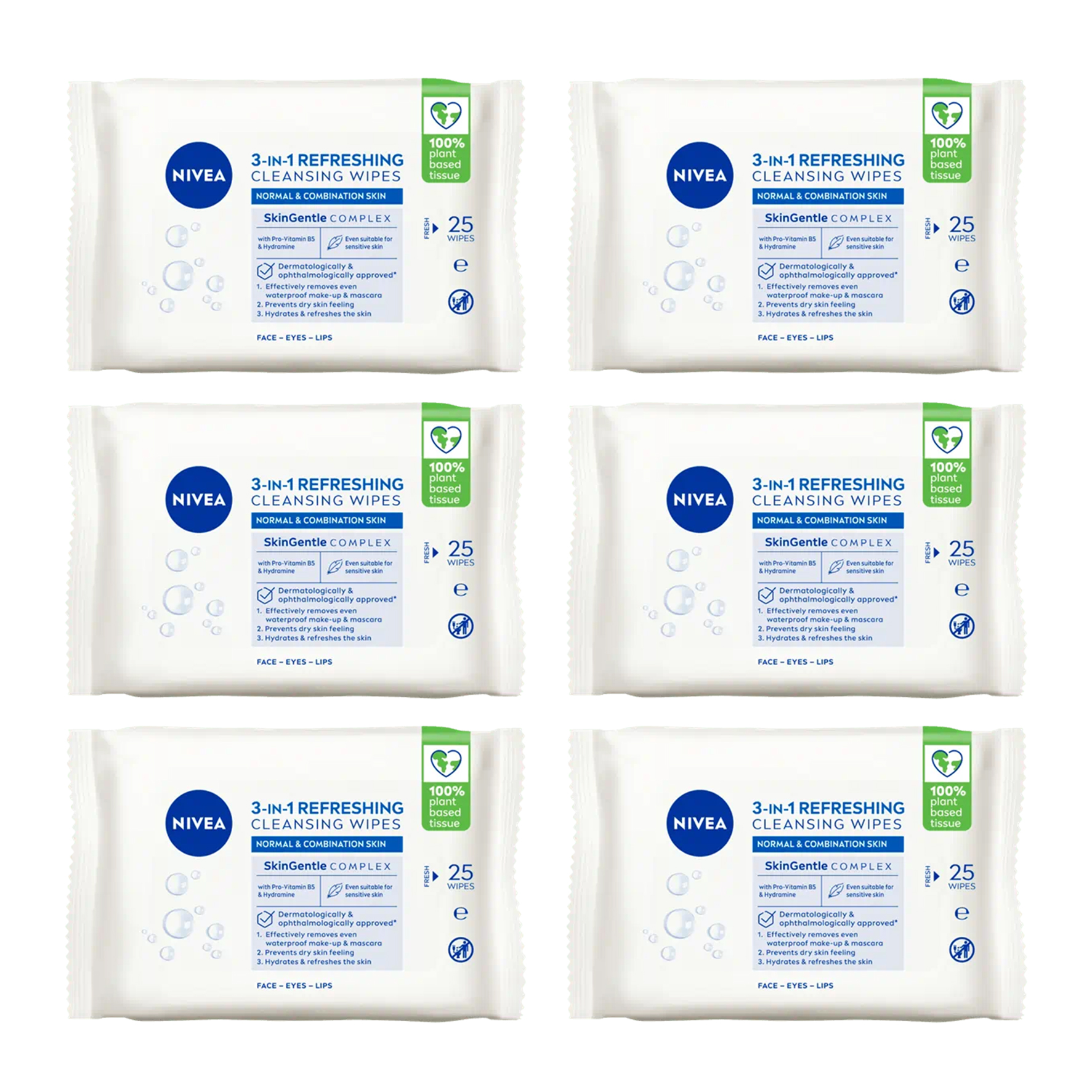 6x 25's Biodegradable Cleansing Wipes