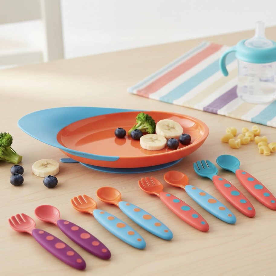 7-Piece Combo Toddler Utensils and Plate with Spill Catcher