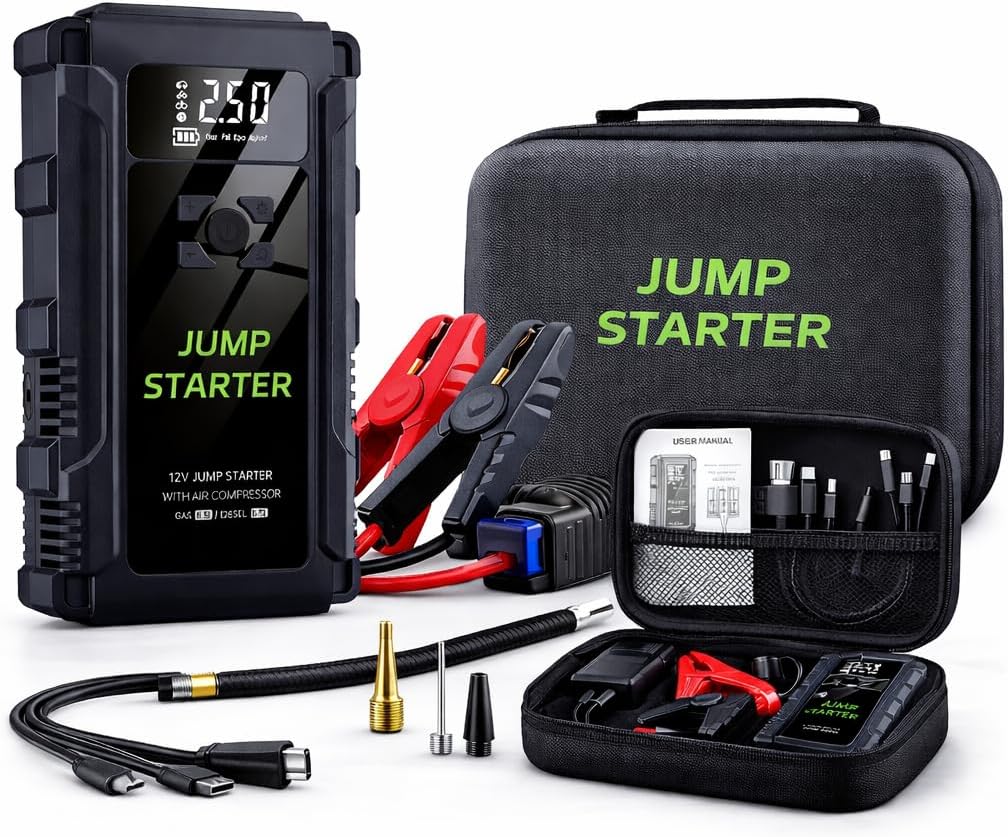 12V Car Jump Starter with Battery Booster and Tyre Air Compressor