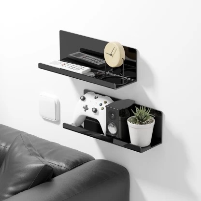 2x Self-Adhesive Acrylic Floating Shelves with Lips