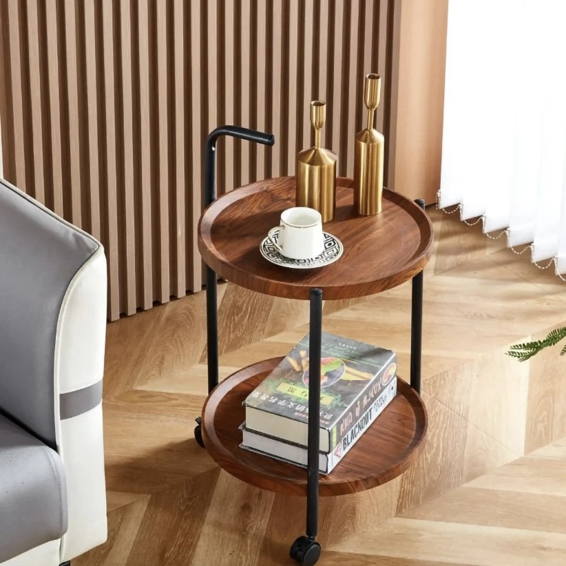 2-Tier Round Side Table Trolley