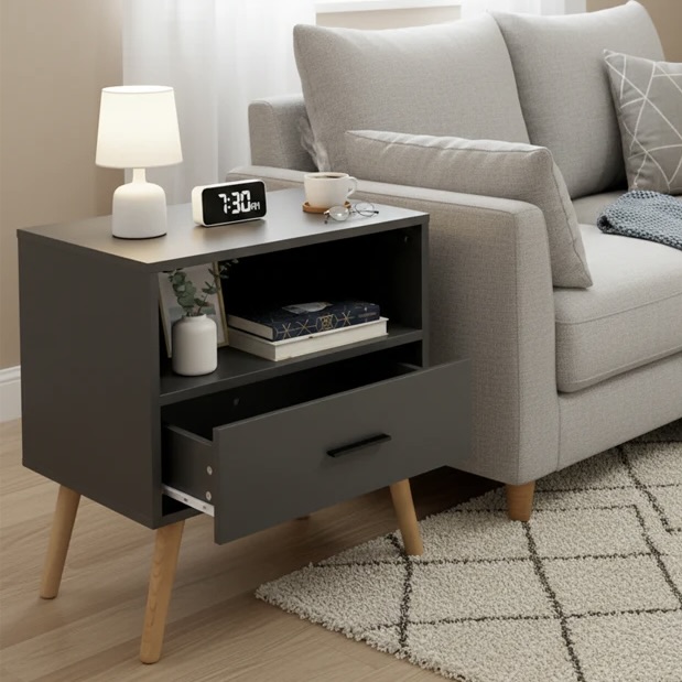Oriana Single Drawer Side Table with Shelf