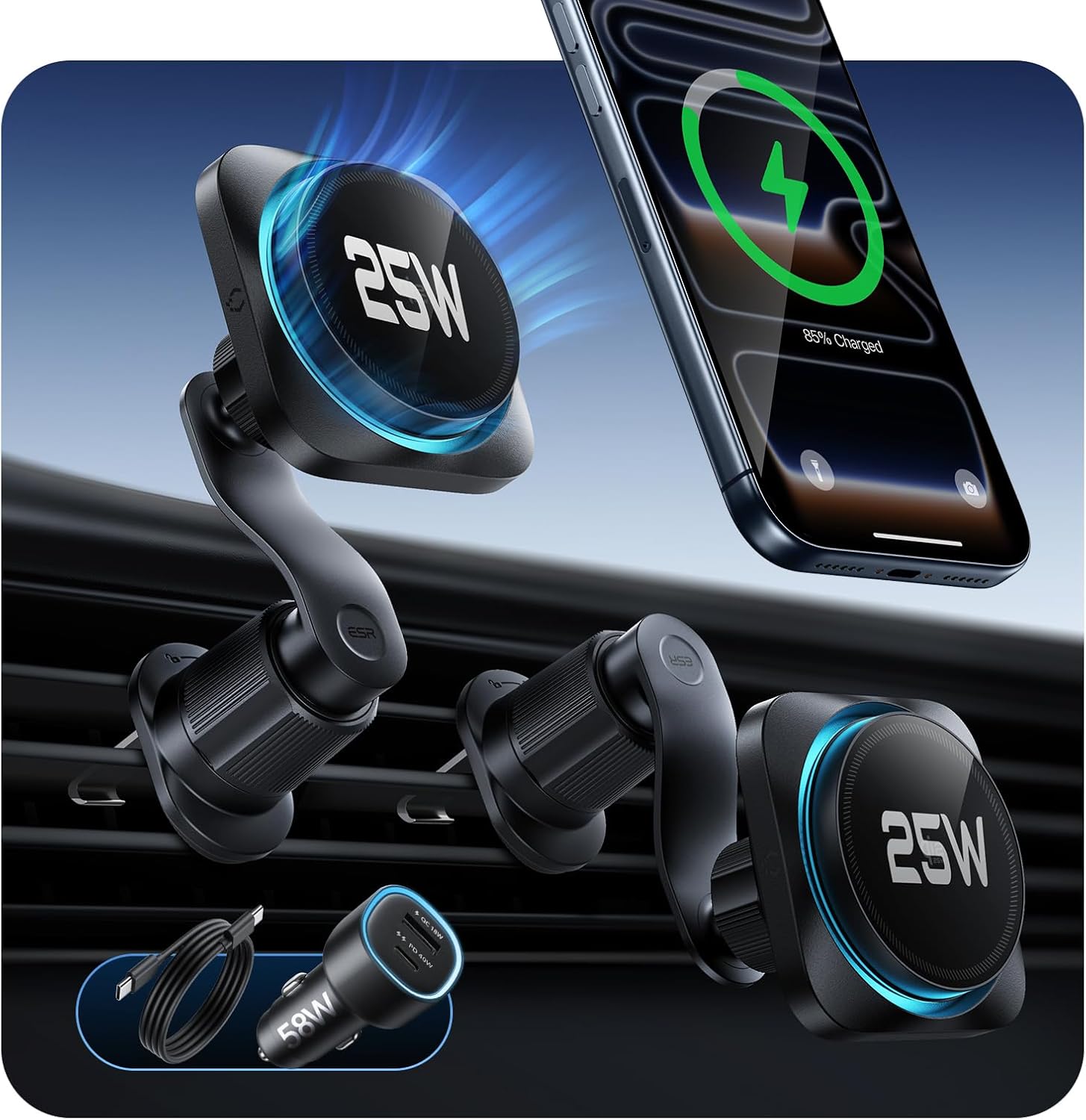 25W OmniLock Qi2.2 MagSafe Car Mount Charger with CryoBoost