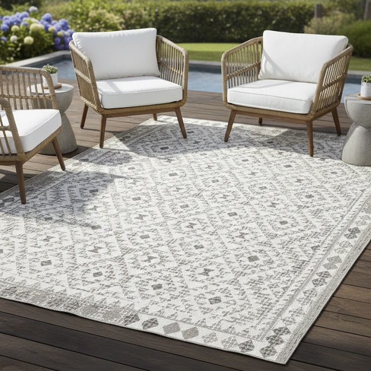 Rayne Distressed Diamond Cream Grey Black Indoor/Outdoor Rug