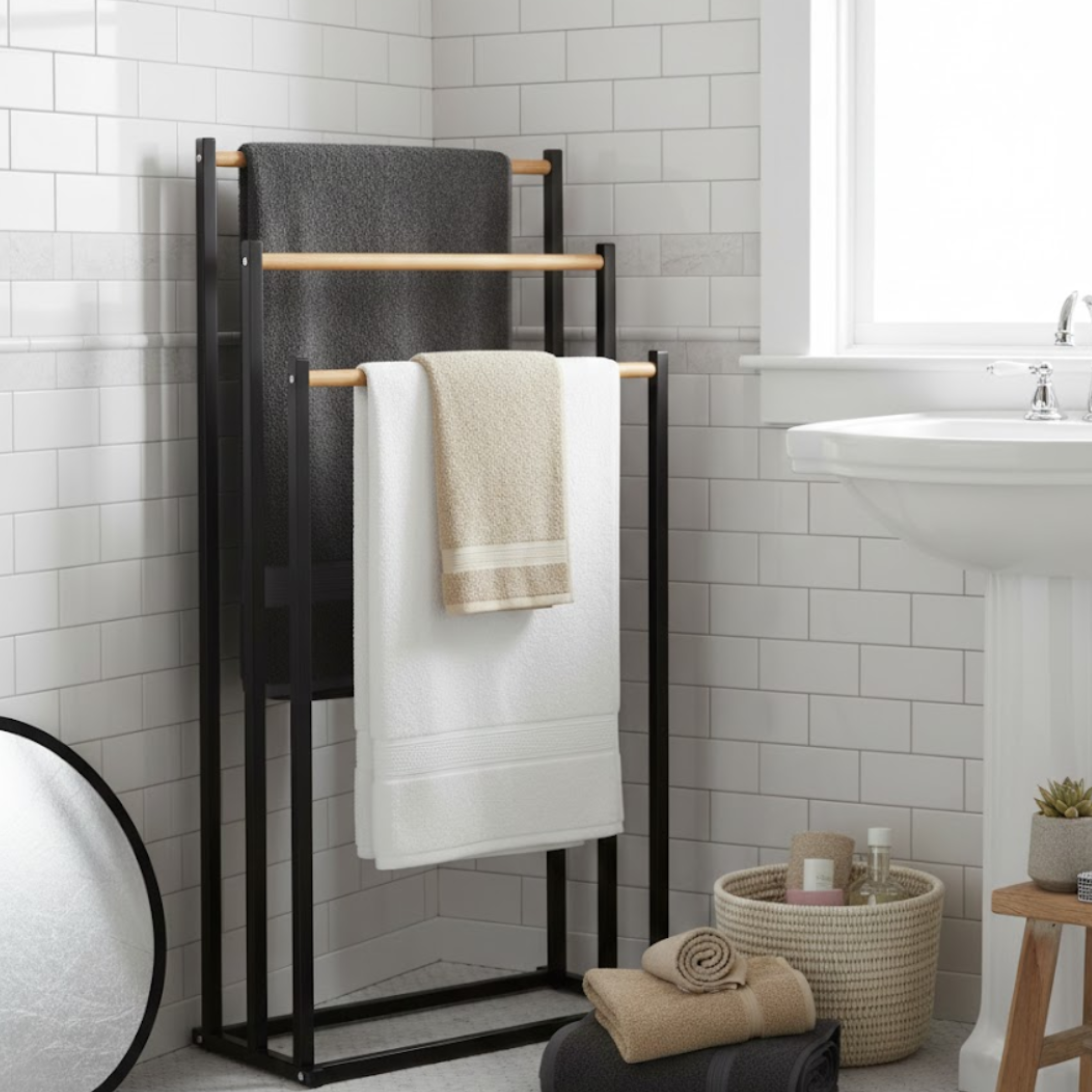 3-Tier Bamboo Freestanding Towel Rack