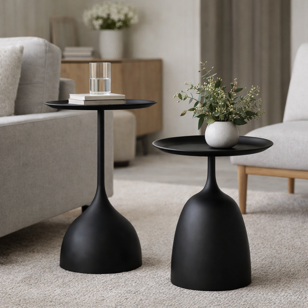 2-Piece Bell-Base Iron Side Table Set