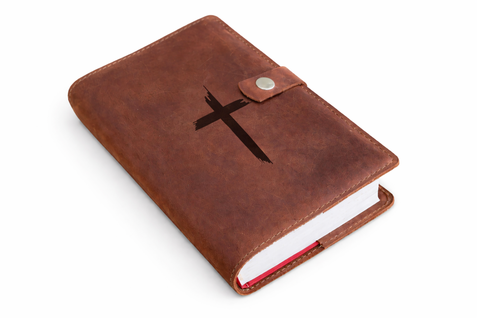 Genuine Leather Engraved Bible Cover with Stud Closure