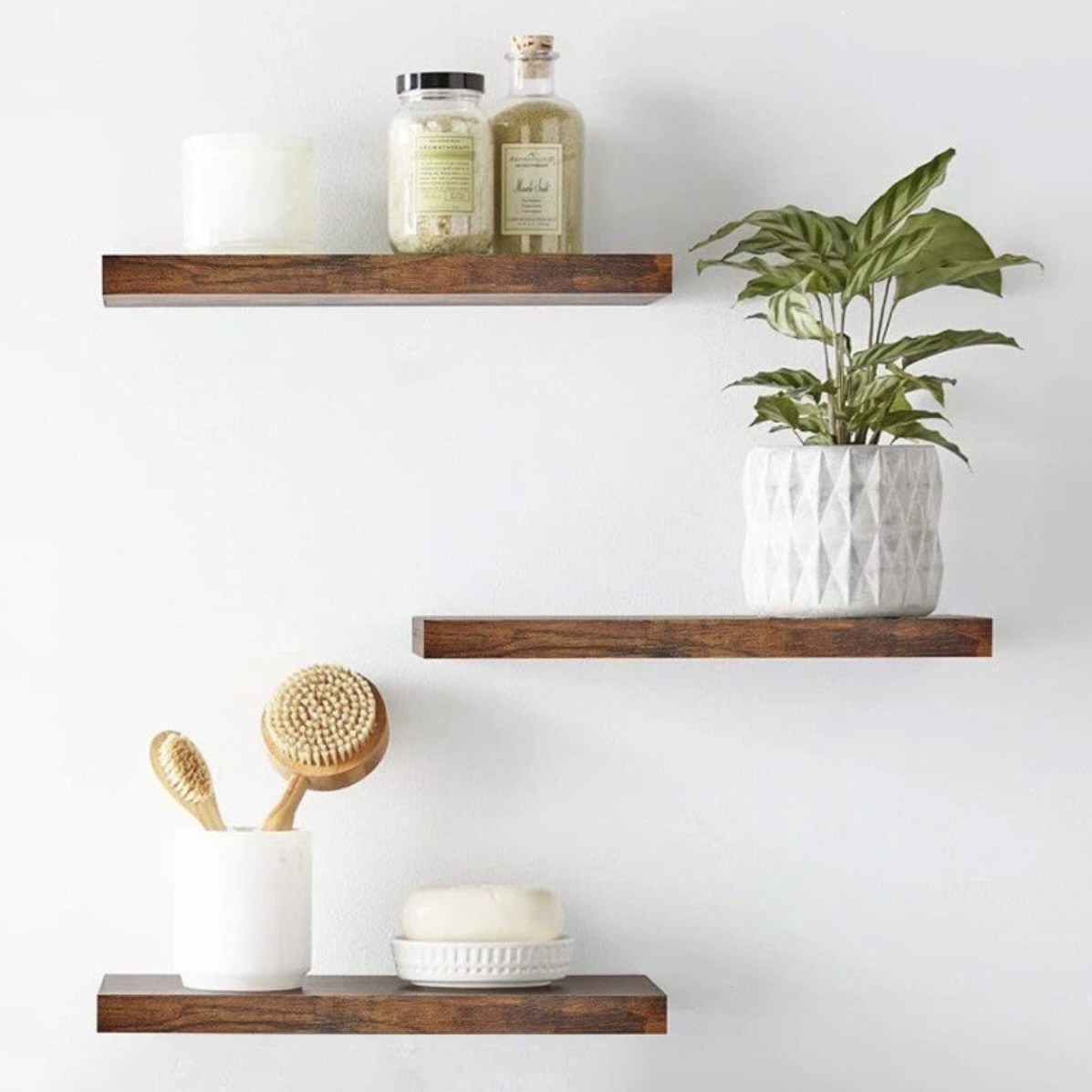 3x Wall-Mounted Floating Storage Shelves