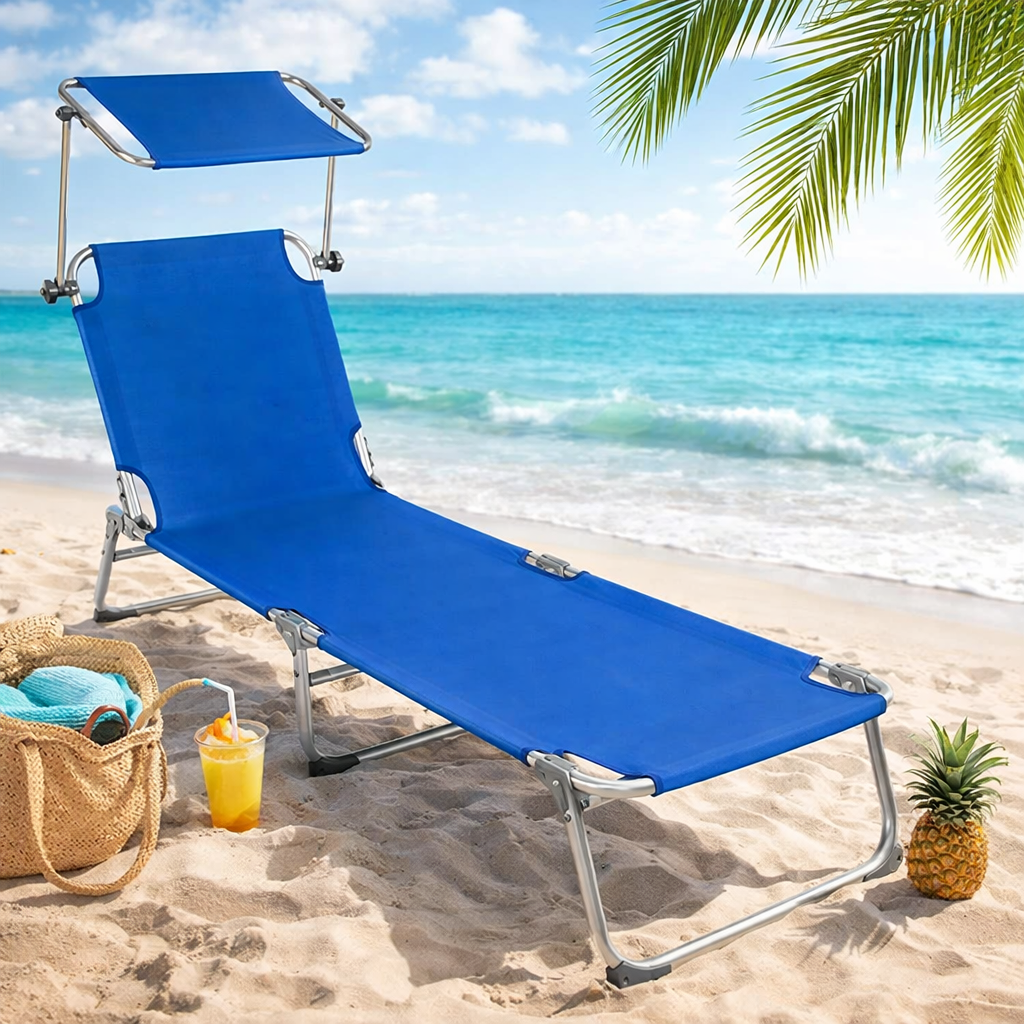 Foldable Sun Lounger with Adjustable Canopy