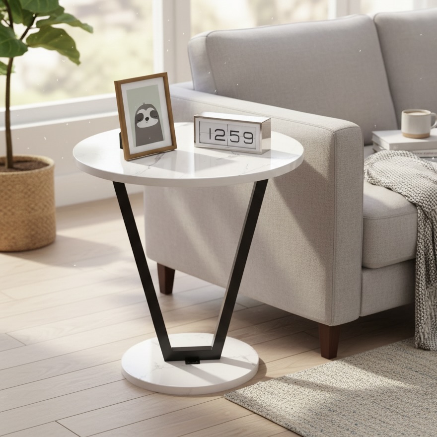 Round Marble Accent Side Table