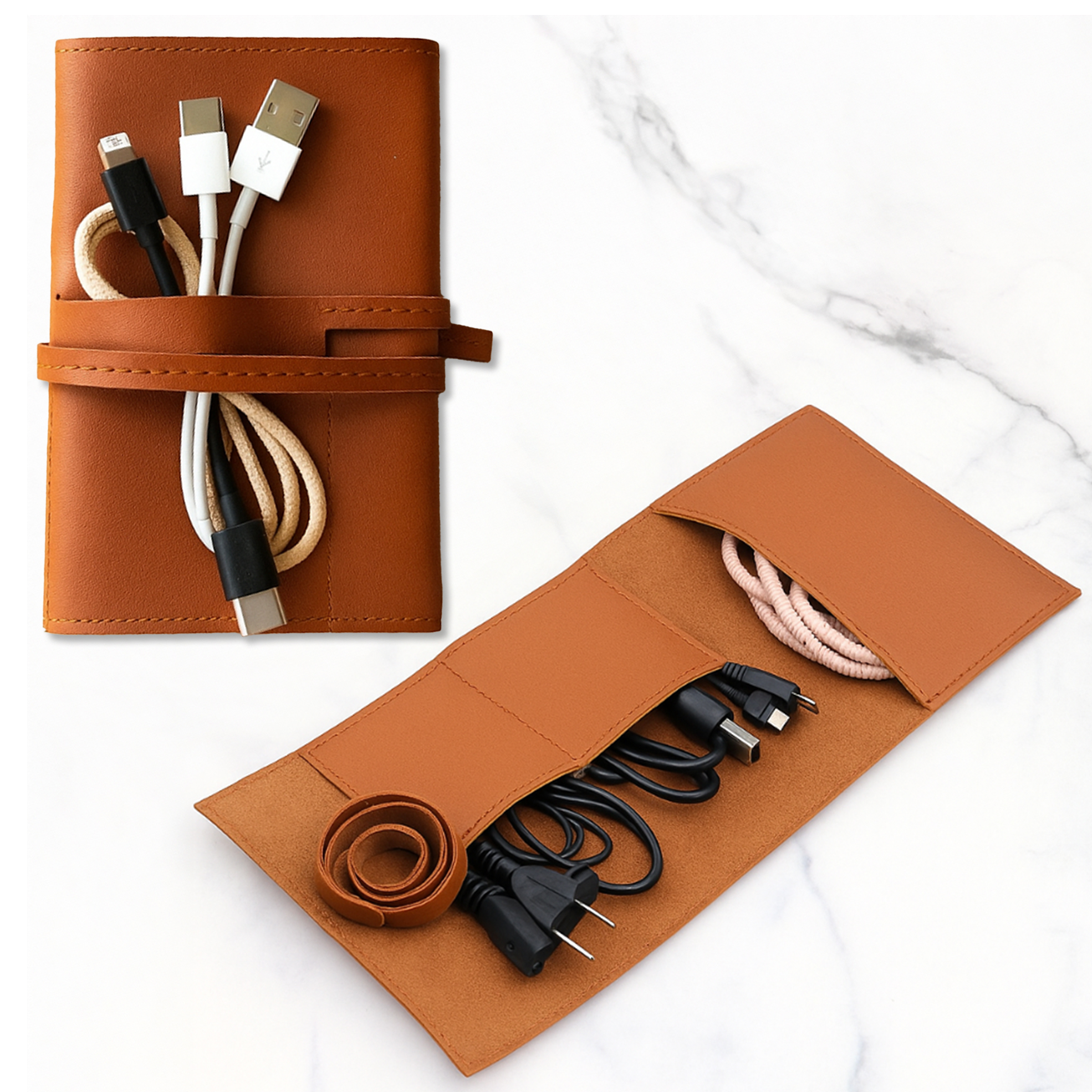 Roll-Up PU Leather Cable and Accessory Organiser
