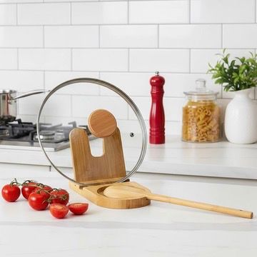 2-in-1 Bamboo Pot Lid Holder and Spoon Rest