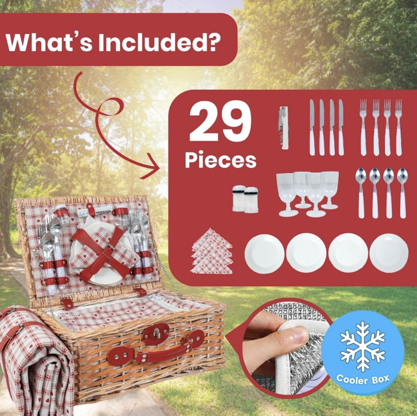 33% off on SunSprouts Wicker Picnic Basket Set | OneDayOnly