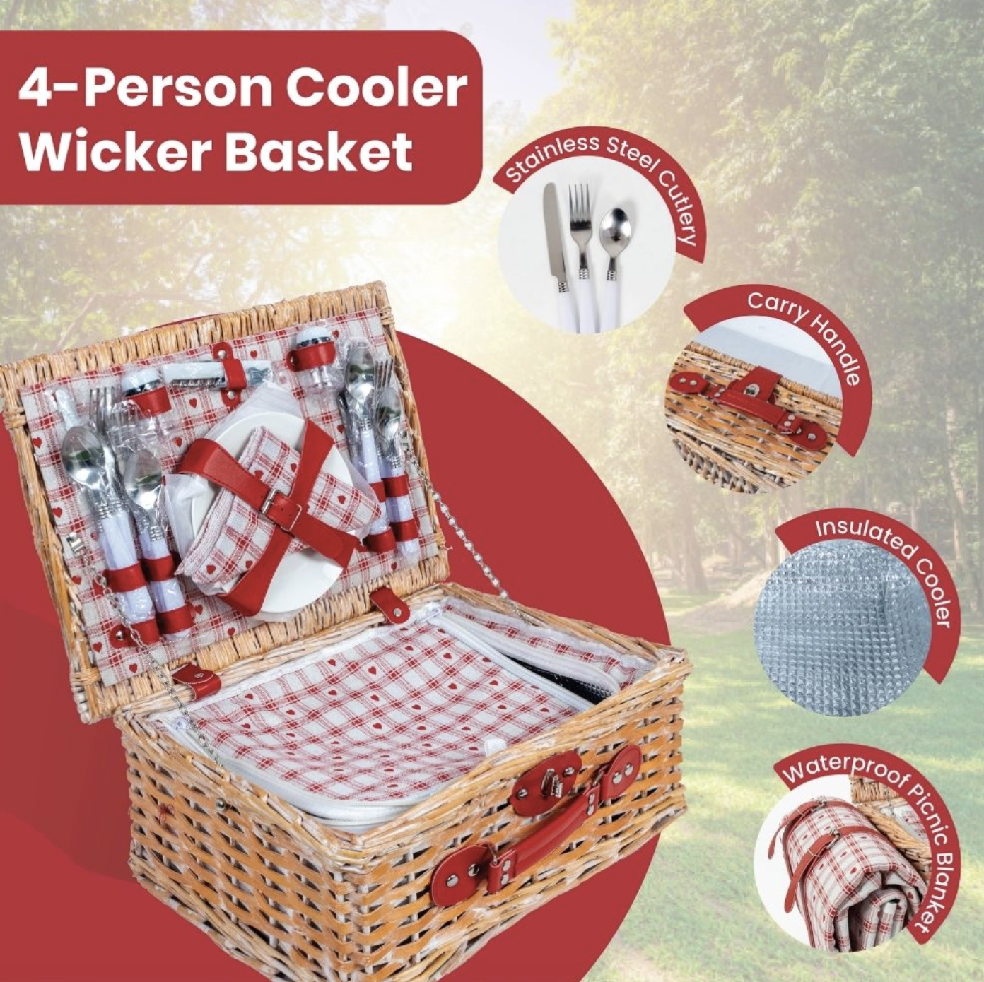 33% off on SunSprouts Wicker Picnic Basket Set | OneDayOnly