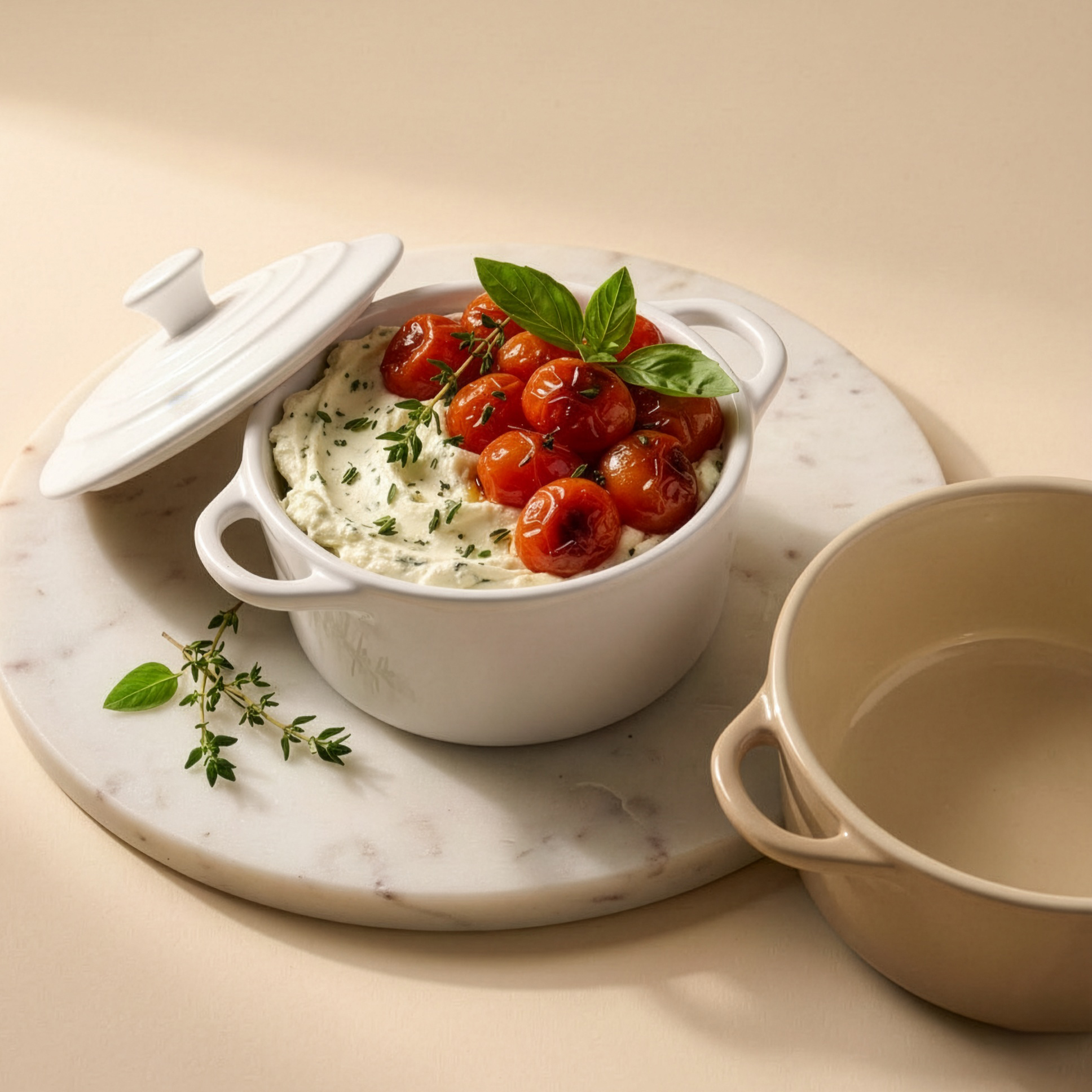 Shallow Round with Solid Handle - White