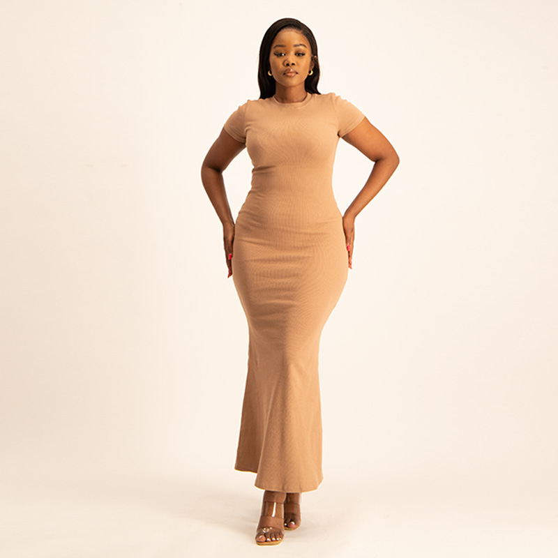 Ladies Cap Sleeve Rib Bodycon Dress