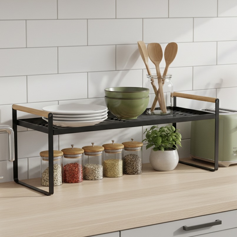 Metal Countertop Rack with Wooden Handles