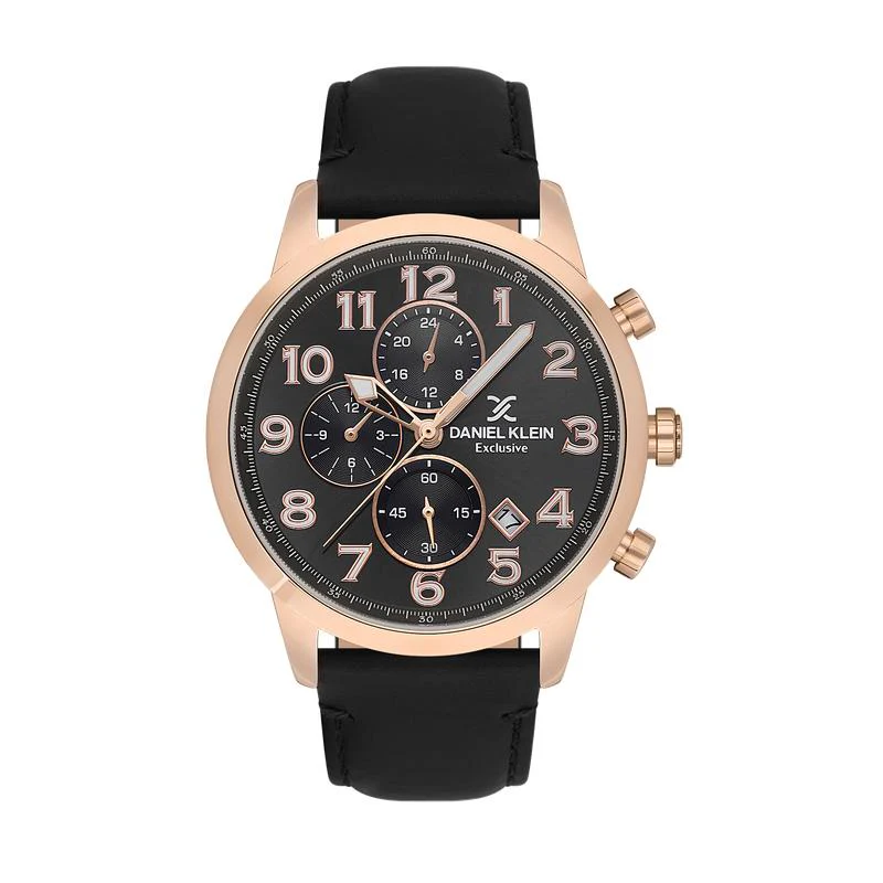 Men's Leather Exclusive Black Dial Multifunction Watch