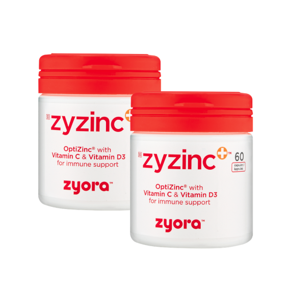 2x 60's Zyzinc+ with OptiZinc, 1000mg Vitamin C and D3 Capsules