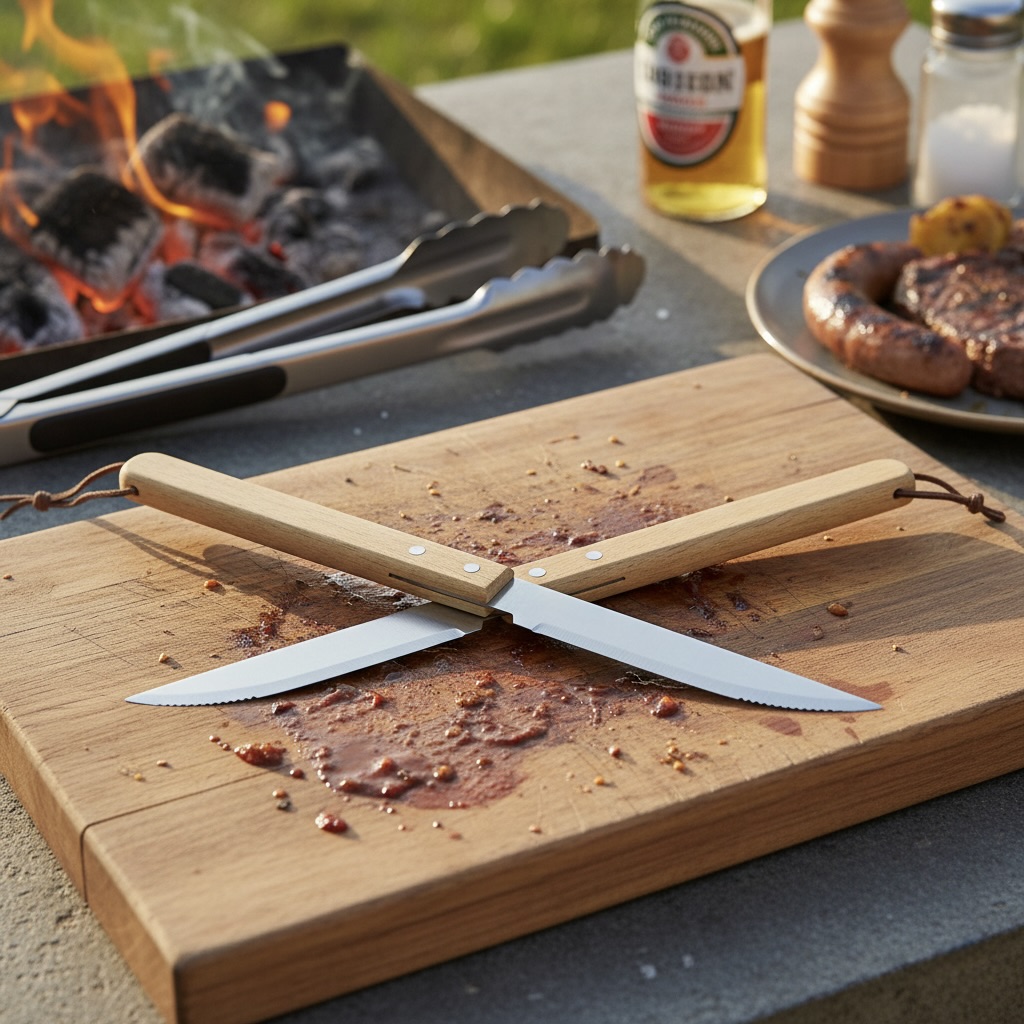 2x Stainless Steel Braai Knives with Wooden Handle