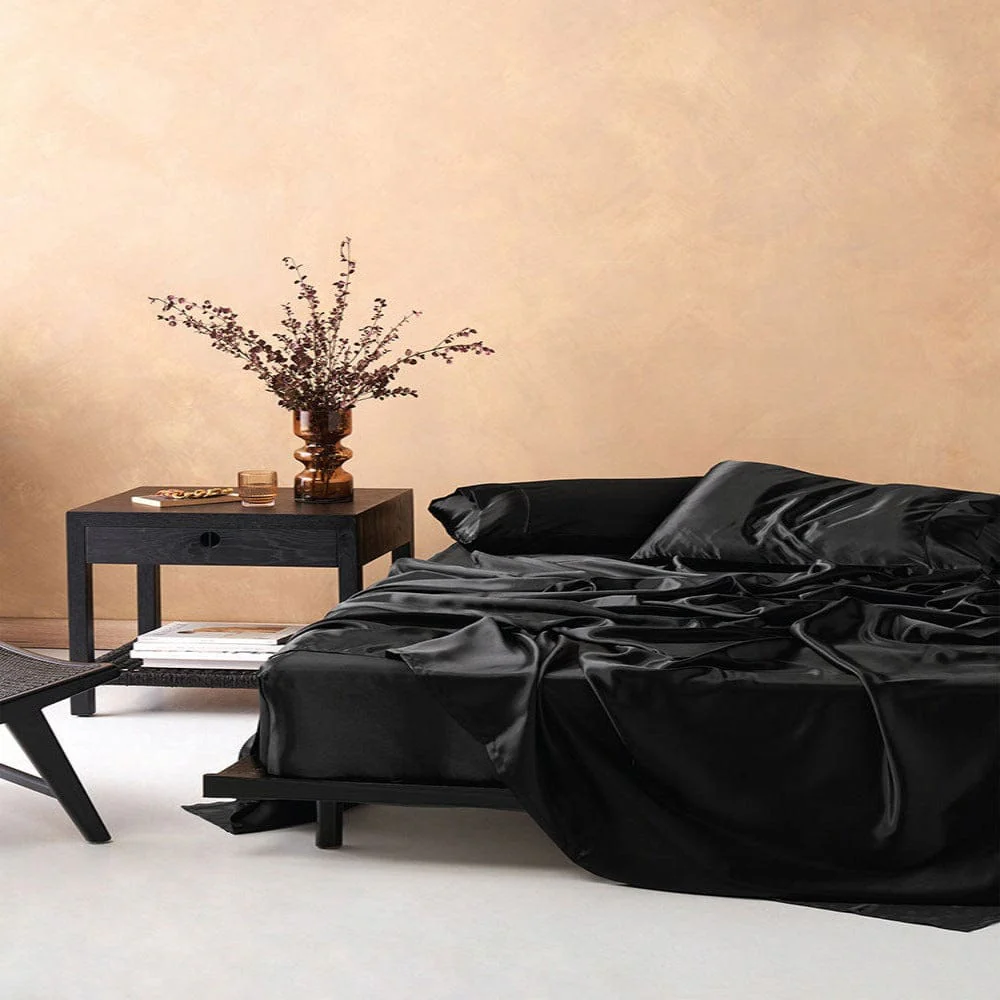 Black Satin Sheet and Pillowcase Set