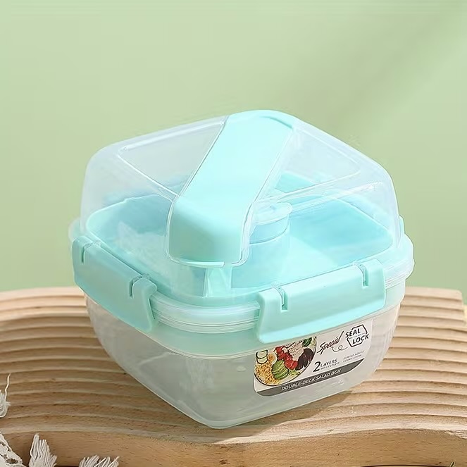 2x Double Layer Food Containers with Cutlery