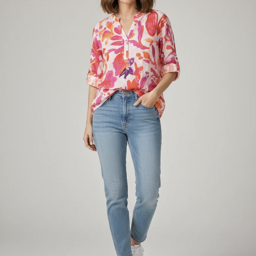 Ladies Floral Button-Up Shirt