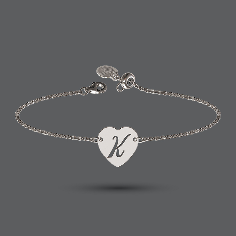 9kt Gold or Sterling Silver Heart Initial Bracelet