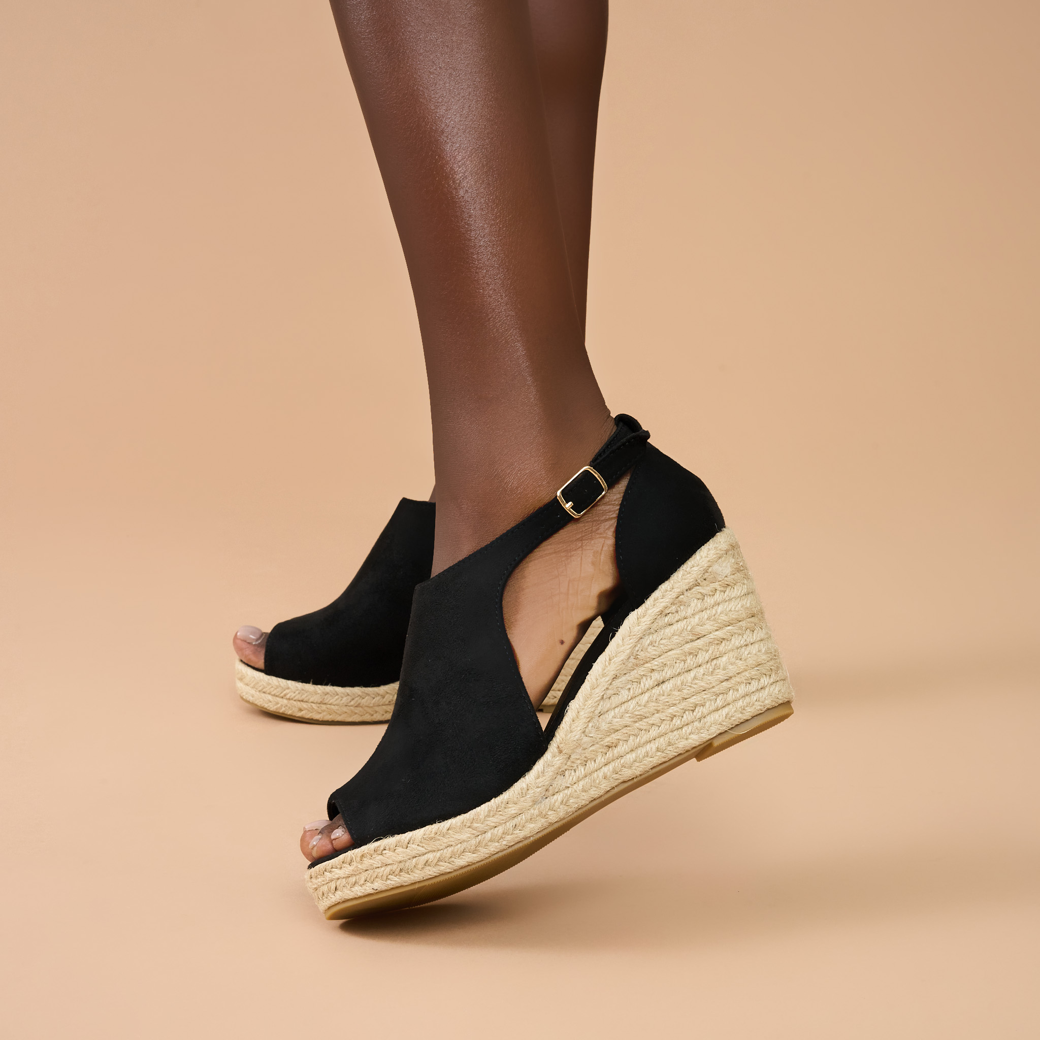 Ladies Cover Espadrille Open-Toe Wedge Heels