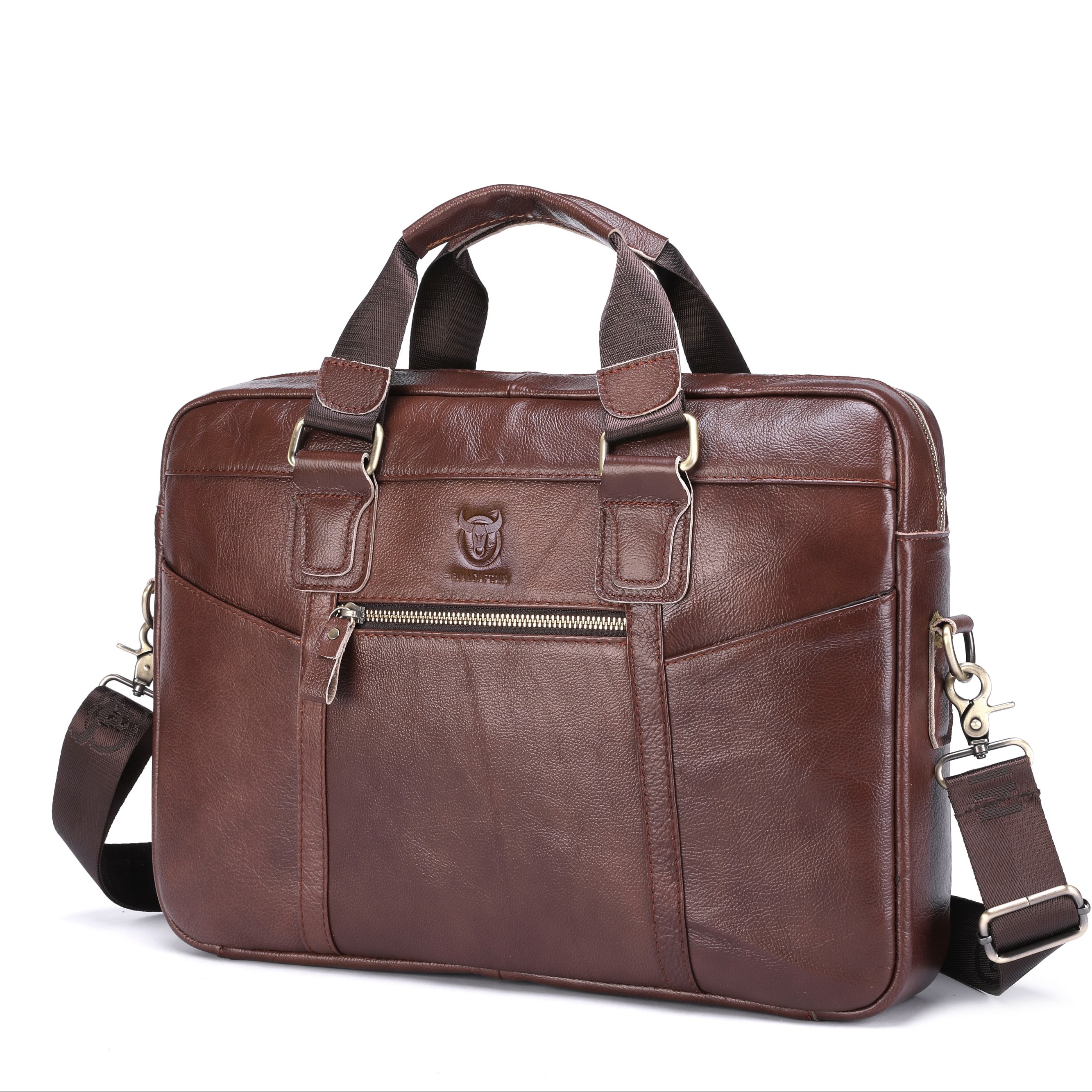 Genuine Leather Short Zip Laptop Bag