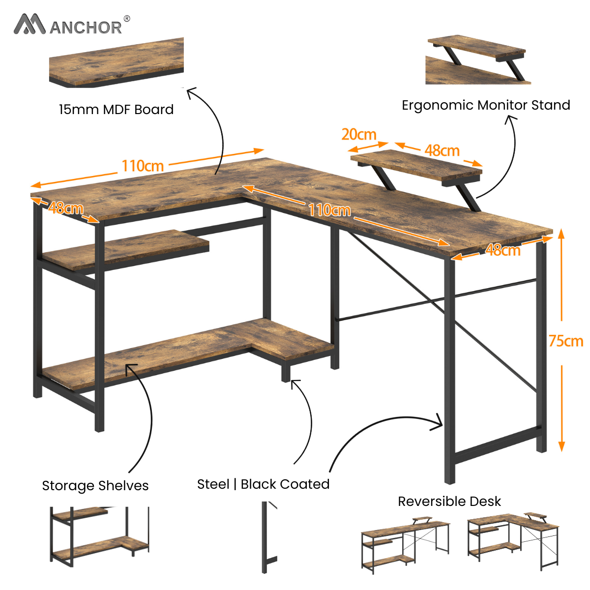23% off on Interchangeable Vintage L-Shape Desk | OneDayOnly