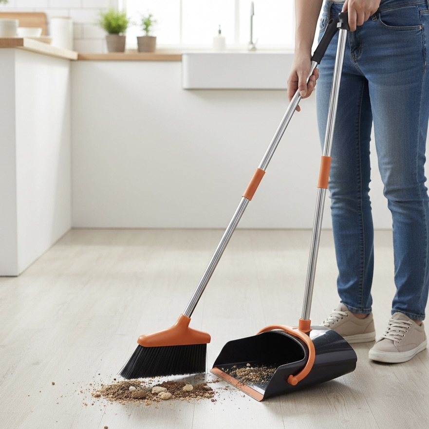 Windproof Broom and Dustpan Set with Long Handle