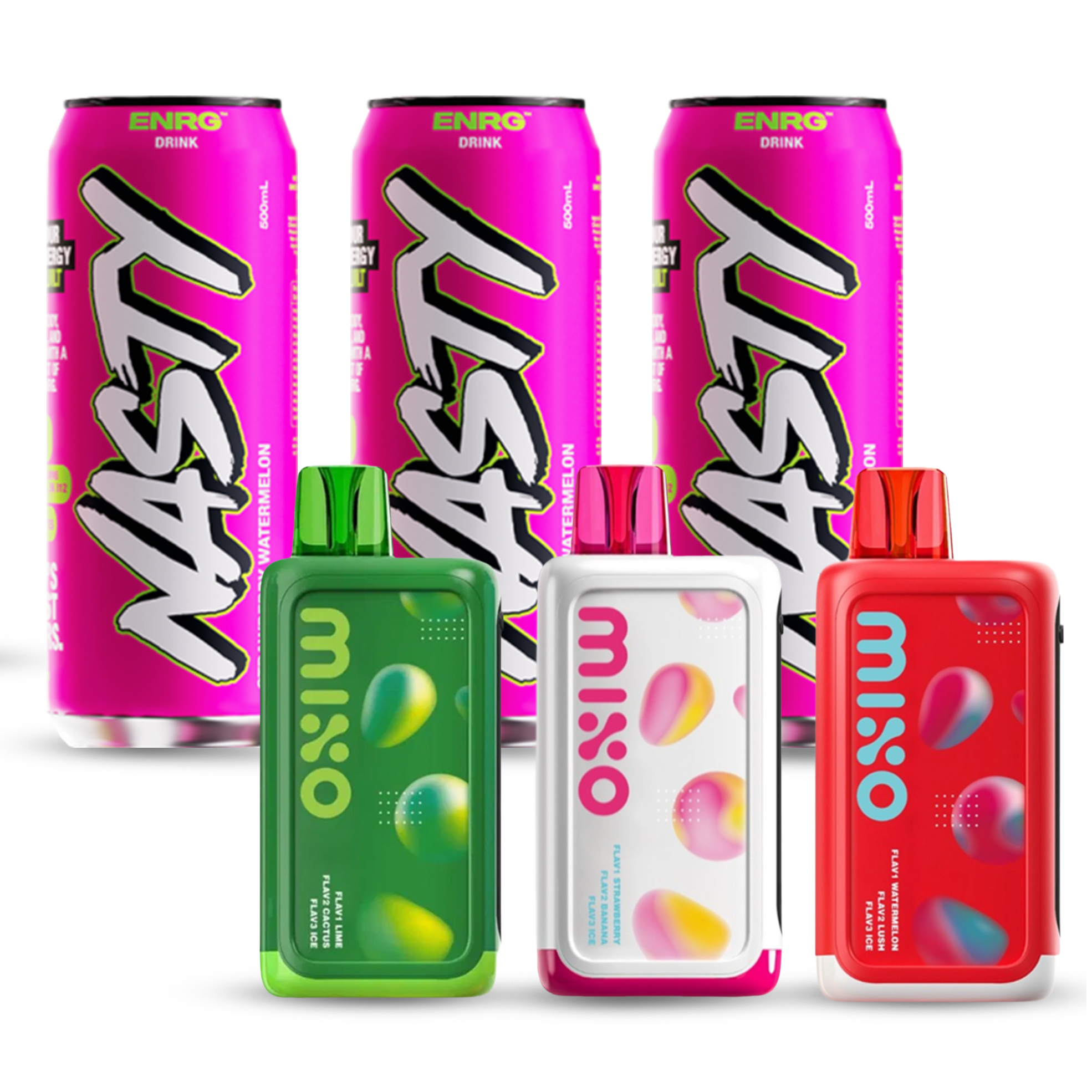 Lime Cactus Ice + Strawberry Banana Ice + Watermelon Lush Ice + Strawberry Watermelon Drink