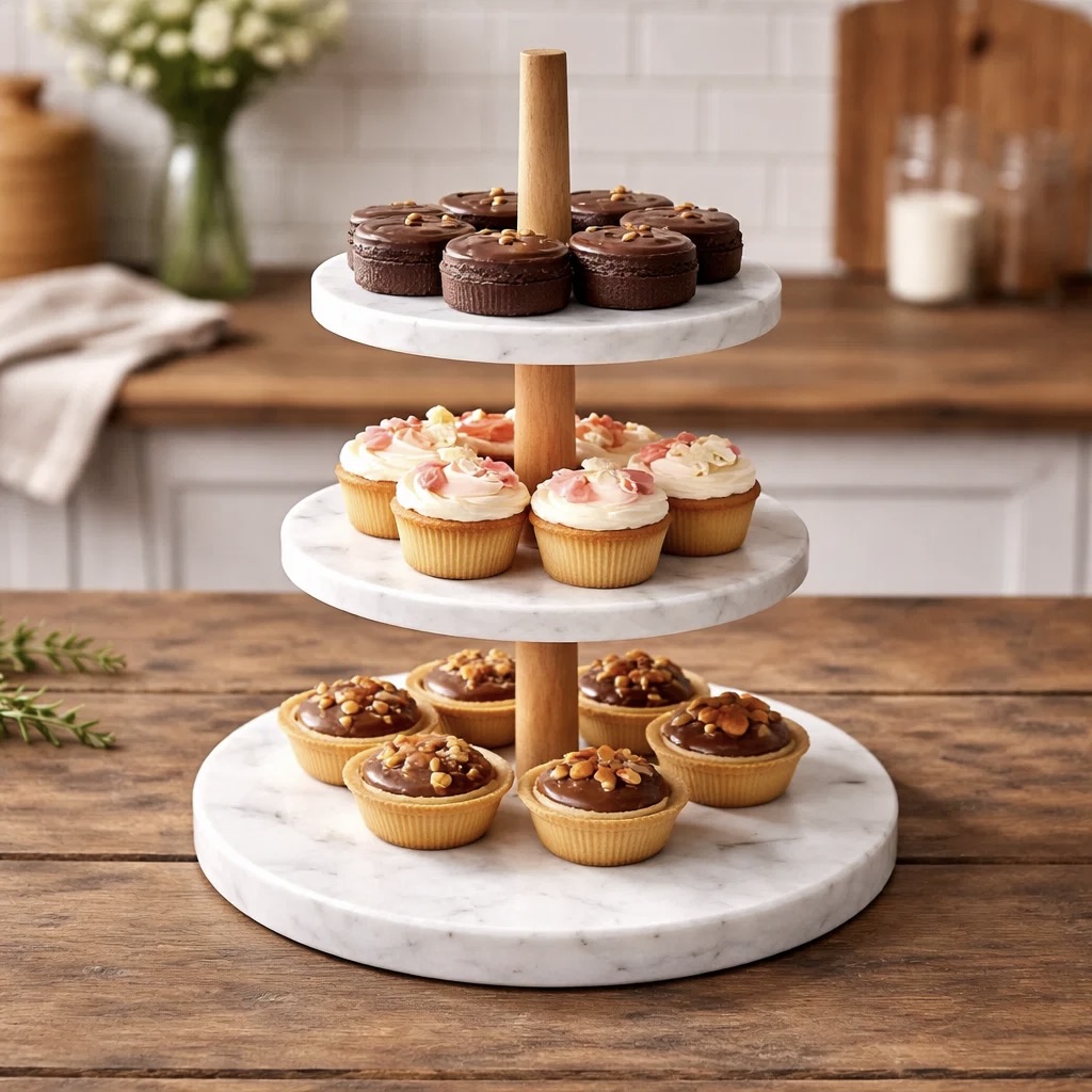 3-Tier White Marble Cake Stand