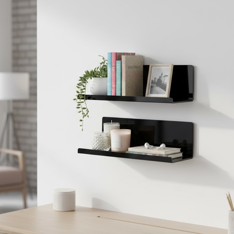 2x Self-Adhesive Acrylic Floating Shelves with Lips