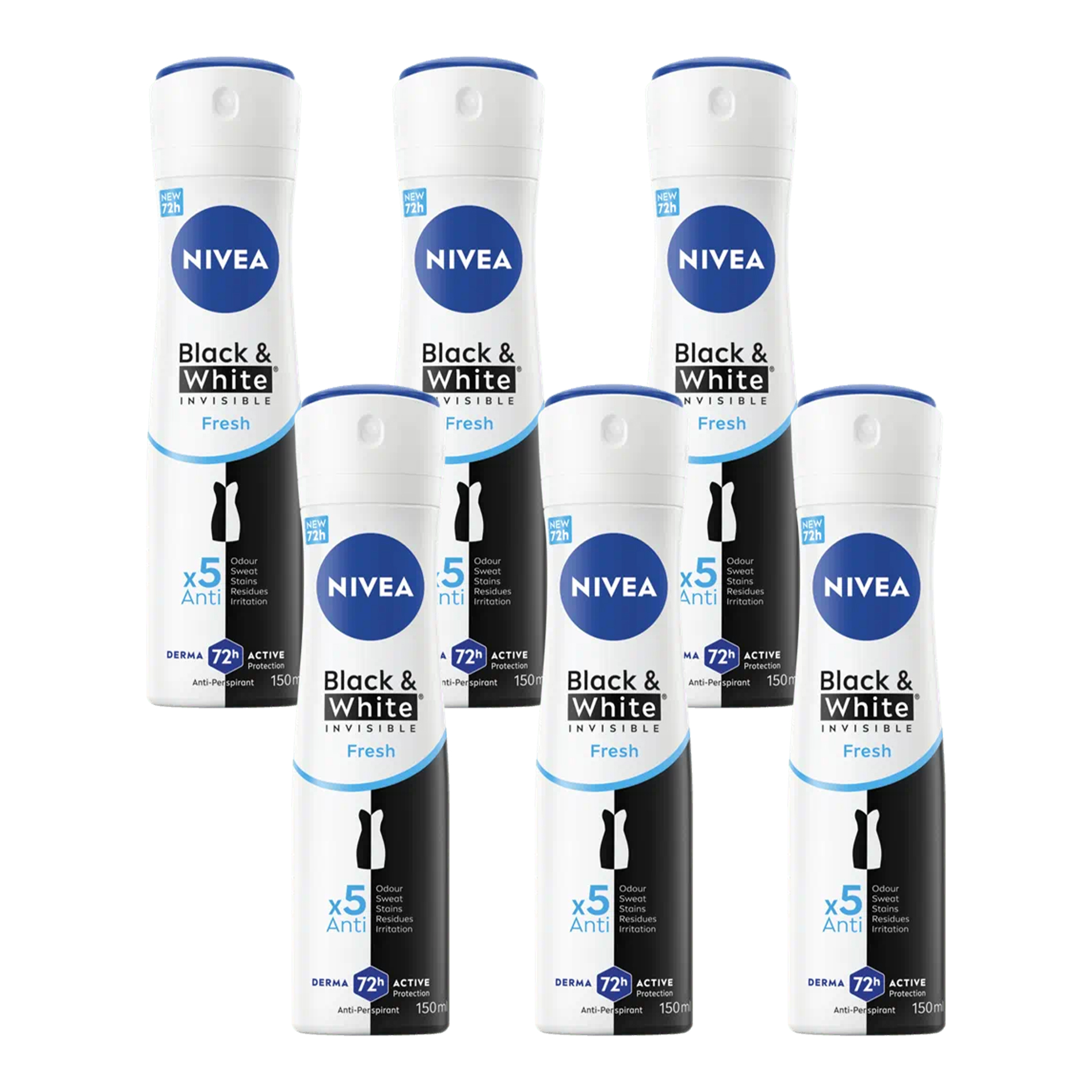 6x 150ml Ladies Anti-Perspirant Aerosol Deodorants