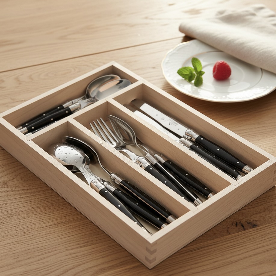 16-Piece Black Handle Cutlery Set in Wooden Box
