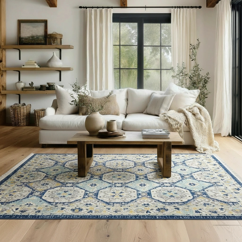 Vintage Damask Navy Rug