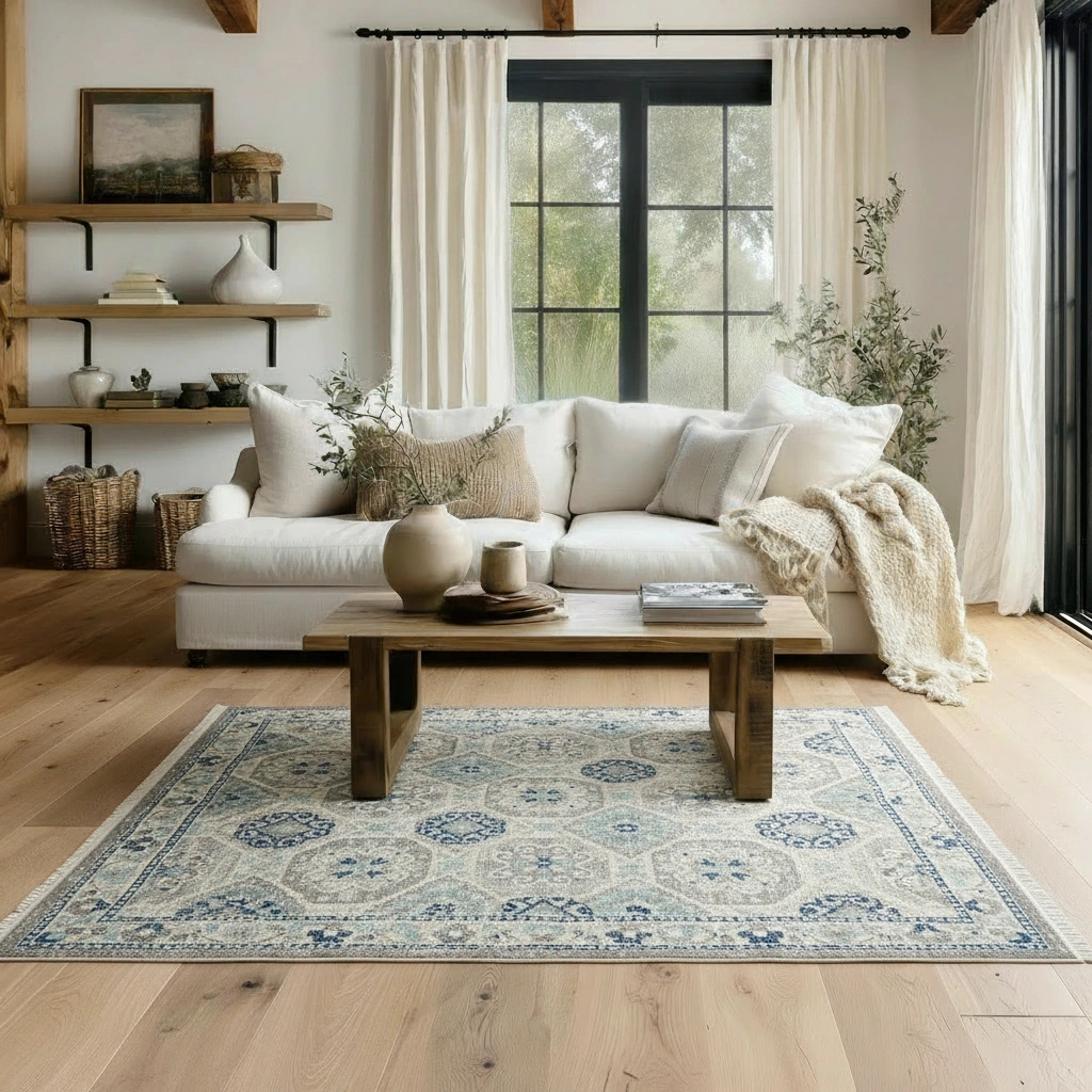 Vintage Damask White Rug