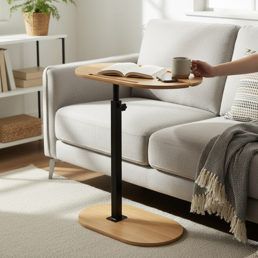 360° Rotating Height Adjustable Bamboo Side Table