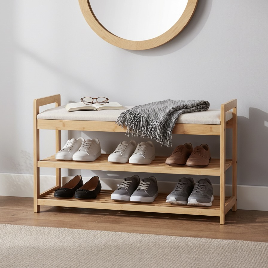 3-Tier Bamboo Shoe Rack with Cushion