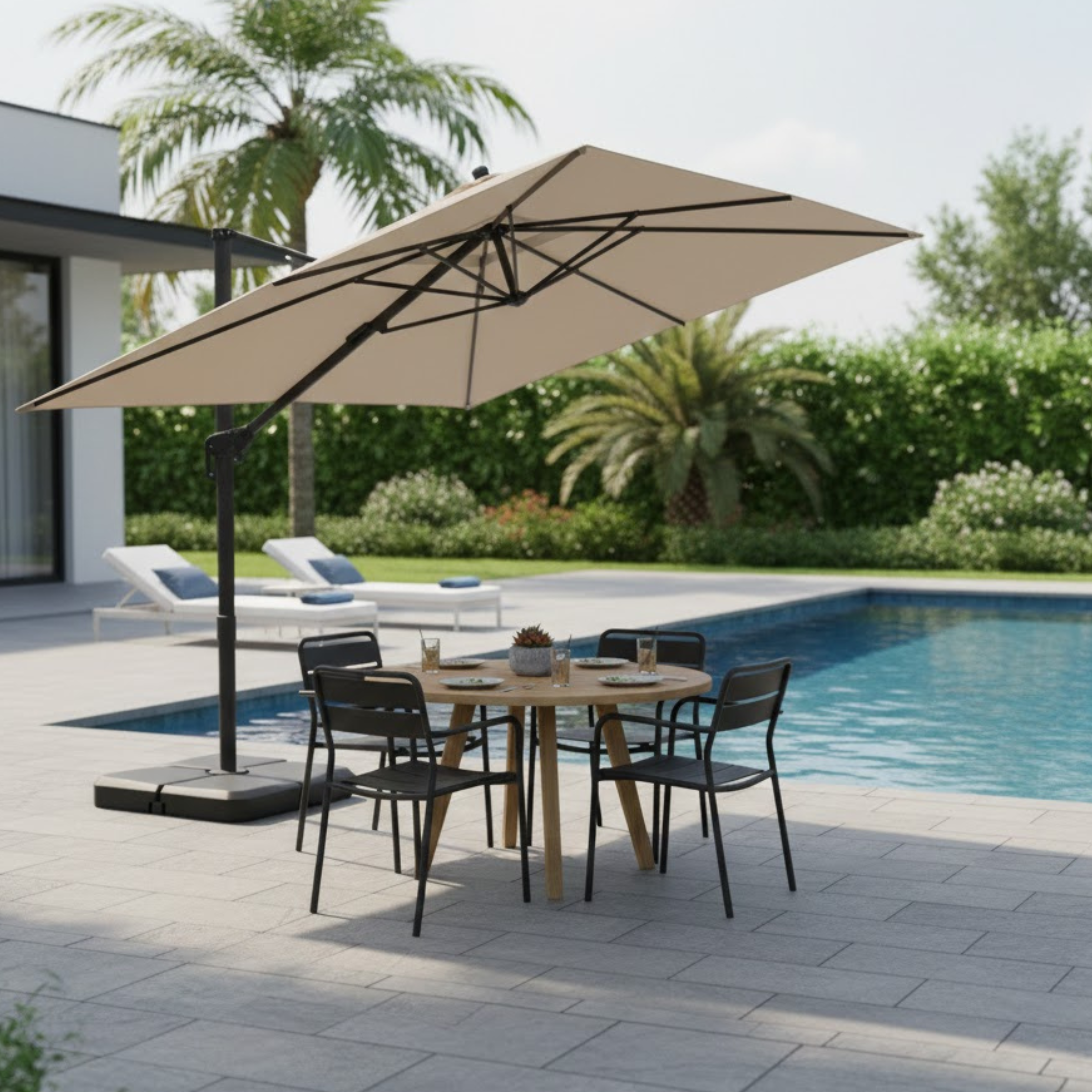 3m Tahiti Roma 360-Degree Rotatable Outdoor Cantilever Umbrella with Base