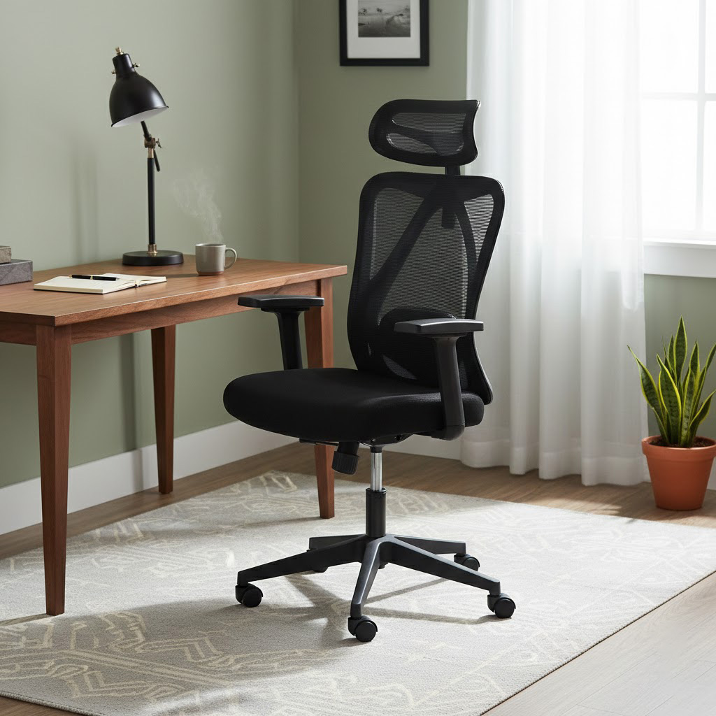 Executive Office Chair with Adjustable Headrest and Lumbar Support
