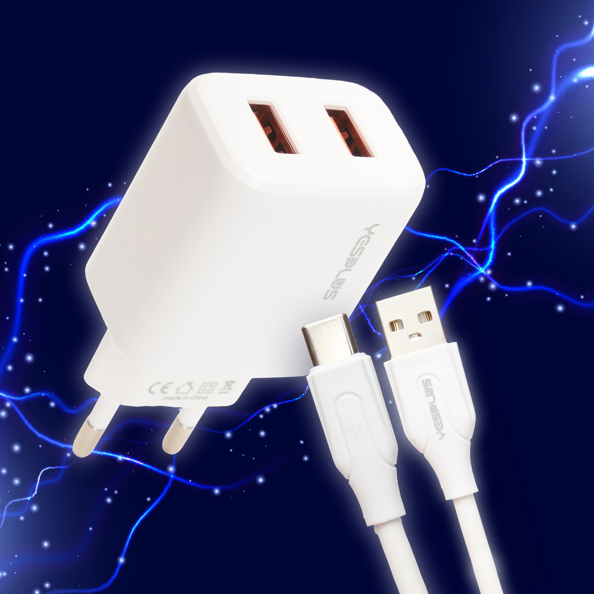 2.4A Dual USB-Port Fast Charging Adapter with Cable