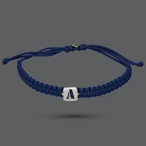 9kt Gold or Sterling Silver Initial Navy Corded Bracelet