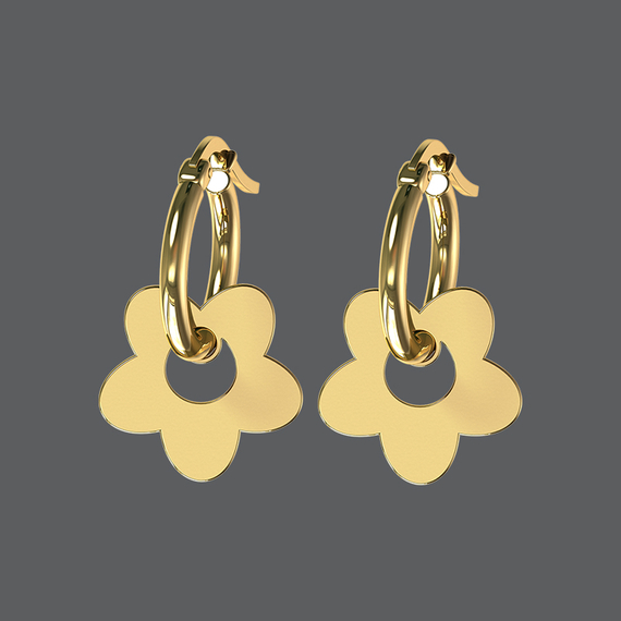 9kt Gold or Sterling Silver Flower Hoop Earrings