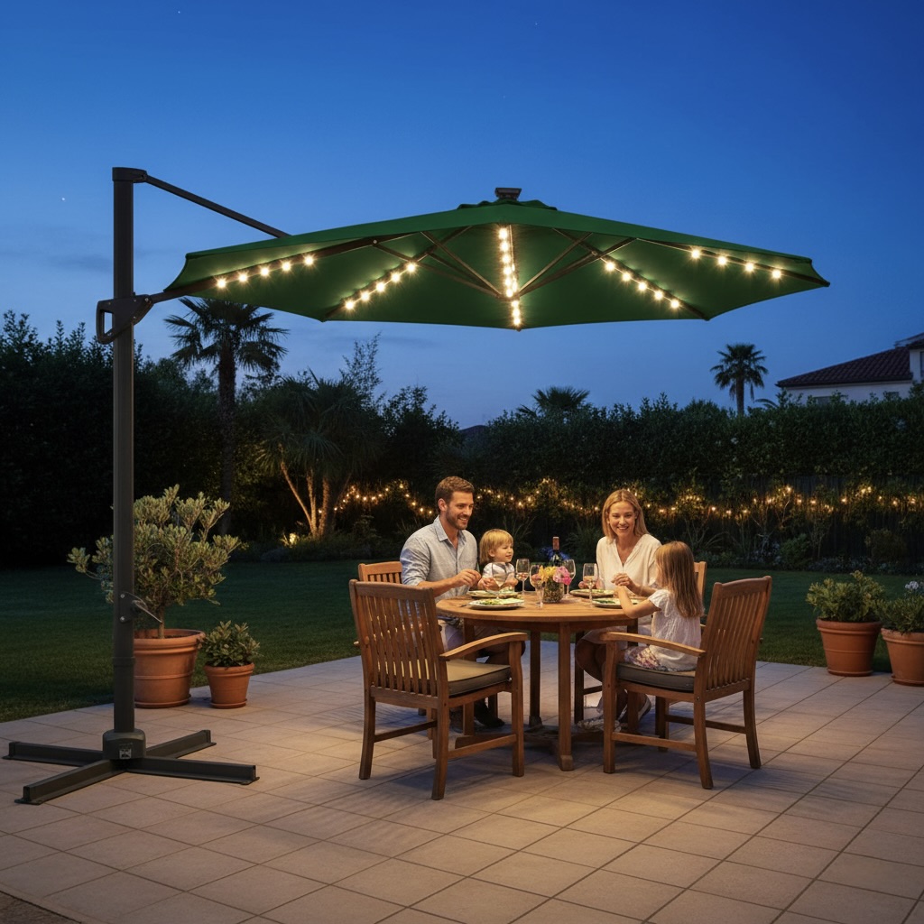 3m Solar-Powered LED Patio Umbrella with Cross Base
